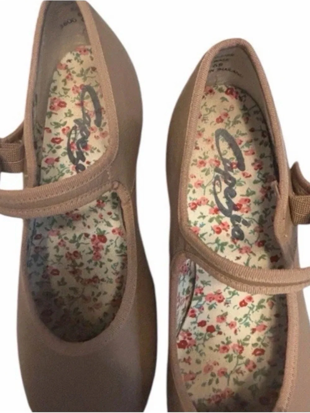 Capezio Girls' Tan Mary Jane Tap Flats with Floral Insole Dance
